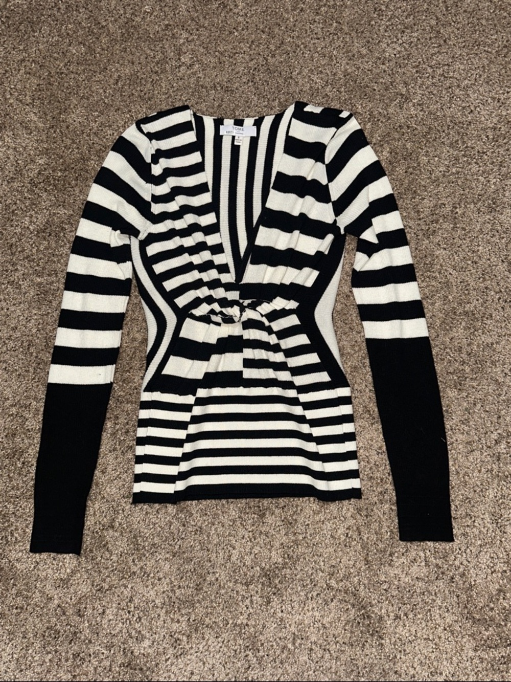 TOME Striped Twist-Front Long Sleeve Top - Black & White